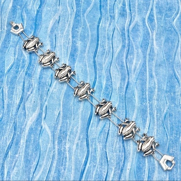🌼 Frog Double Row Slide Charm Silver Clasp Bracelet - Picture 2 of 3